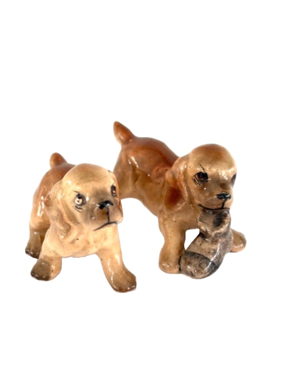 Vintage Miniature Ceramic Dog Figurines 1-1.5” Cocker Spaniel Puppies Playing